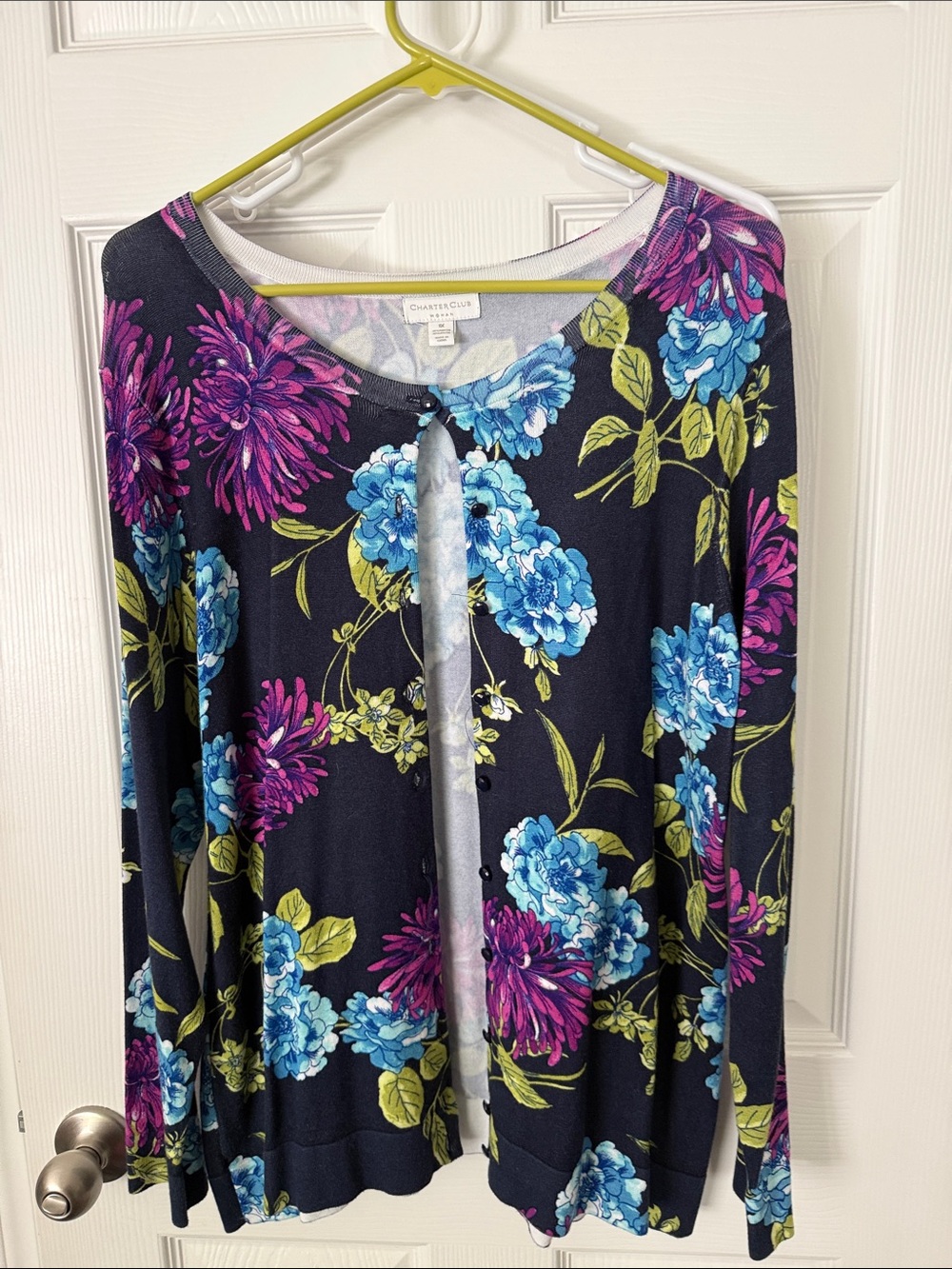 Charter Club Navy Cardigan with Blue & Purple Floral Print
